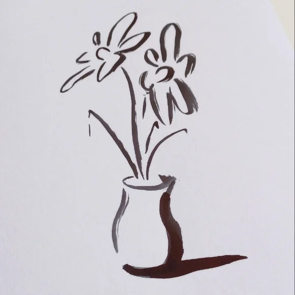 ORIGINAL ART 2 Flowers in Pot by Maria Rivera. 9x12" Black Ink Wall Art Painting - Picture 7 of 8